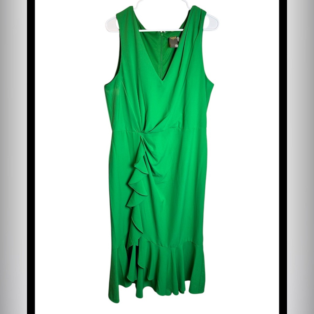 Taylor Green Midi Ruffle Sleeveless Ruched Wrap Style Party Cocktail Size 16